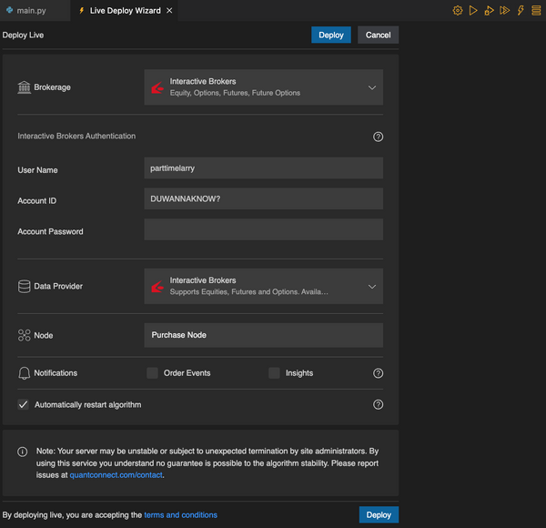 Live Trading With Interactive Brokers And QuantConnect